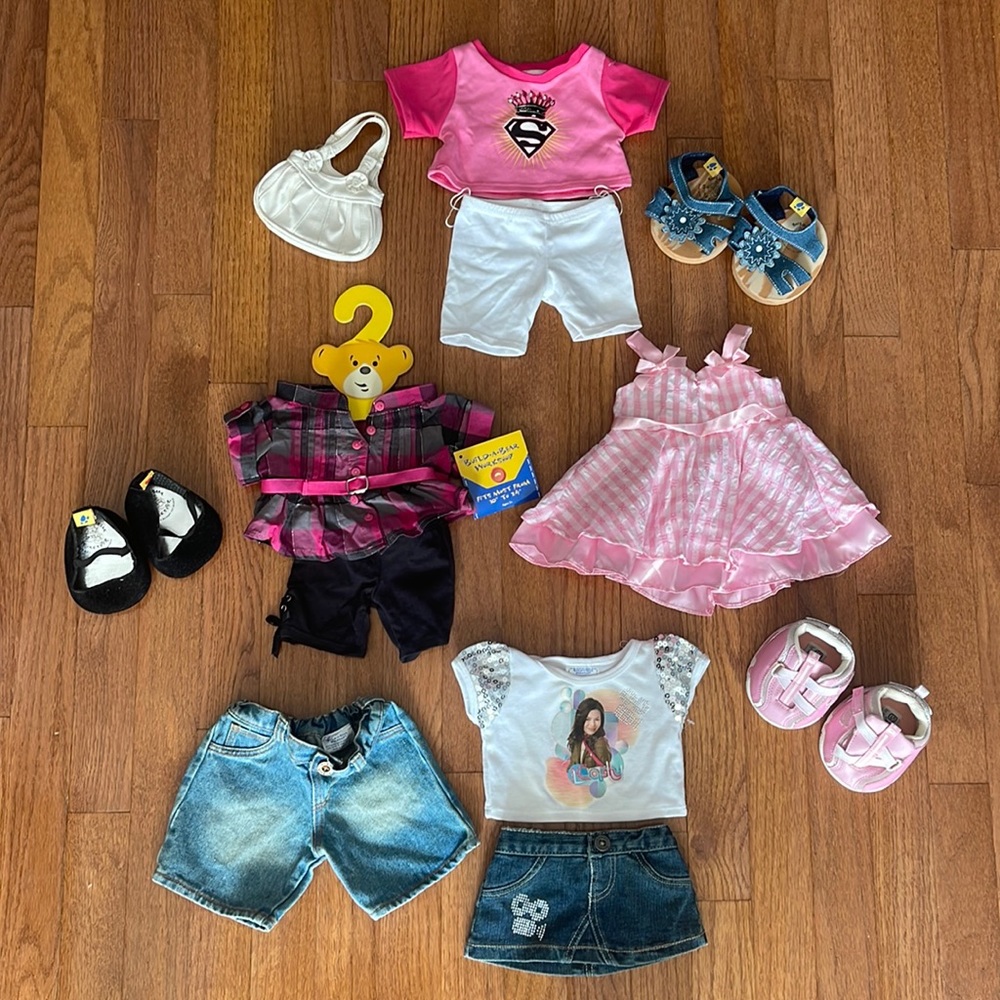 Both NWT & Excellent Preowned Build-A-Bear Outfits, Shoes, & Pocketbook